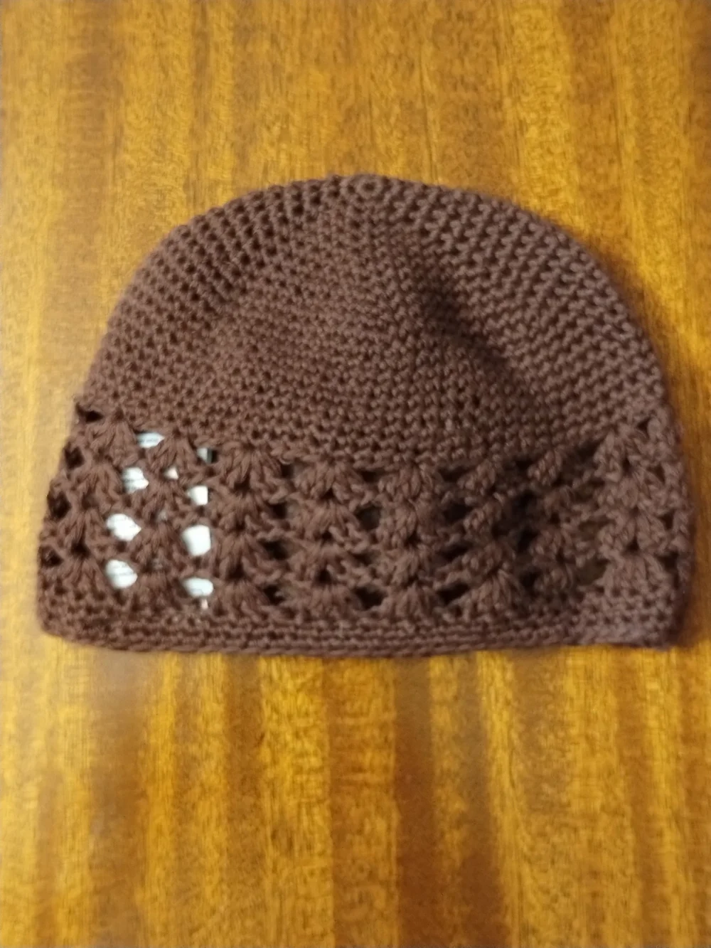 Baby Essentials 0-6 MTHS Brown Crochet Hat with Fabric Rose Accent